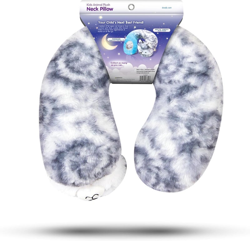 Cloudz Kids Super Soft N' Cuddly Animal Airplane Travel Neck Pillow! Keep Children Comfy and Supported with a Buddy While Traveling or just Resting at Home - Grey Wolf - Image 4